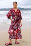 Buy_Jodi_Maroon Modal Printed Floral Abstract V Neck Myna Wrap Dress _at_Aza_Fashions