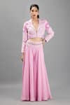 Buy_Kanj by Priyanka A Sakhuja_Pink Embroidered Cut Dana Lapel Collar Fleur Cropped Jacket With Sharara _at_Aza_Fashions