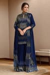 Buy_Nakul Sen_Blue Chiffon Embroidered Cutdana Band Collar Zig Zag Kurta Gharara Set _at_Aza_Fashions