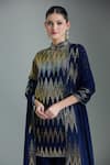 Nakul Sen_Blue Chiffon Embroidered Cutdana Band Collar Zig Zag Kurta Gharara Set _Online_at_Aza_Fashions