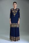 Shop_Nakul Sen_Blue Chiffon Embroidered Sequin Tie-up Cutdana Kurta Sharara Set _Online_at_Aza_Fashions