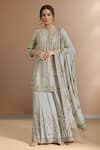 Buy_Nakul Sen_Grey Chiffon Embroidered Sequin Key Hole Kurta Sharara Set _at_Aza_Fashions