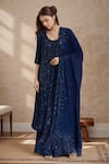 Buy_Nakul Sen_Blue Chiffon Embroidered Sequin Round Straight Kurta Set _at_Aza_Fashions