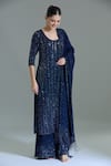 Nakul Sen_Blue Chiffon Embroidered Sequin Round Straight Kurta Set _Online_at_Aza_Fashions