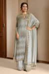 Buy_Nakul Sen_Grey Chiffon Embroidered Cutdana Key Hole Zig Zag Kurta Set _at_Aza_Fashions