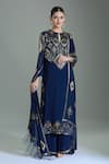 Nakul Sen_Blue Chiffon Embroidered Cutdana Key Hole Geometric Kurta Palazzo Set _Online_at_Aza_Fashions