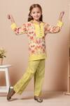 Buy_Samyukta Singhania_Yellow Cotton Embroidery Floral Bird Print Tunic And Pant Set_at_Aza_Fashions