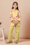 Shop_Samyukta Singhania_Yellow Cotton Embroidery Floral Bird Print Tunic And Pant Set_Online_at_Aza_Fashions