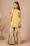 Petite Pomme Yellow Cotton Lace Floral Print One Shoulder Kurta Set Online at Aza Fashions Petite Pomme_Yellow Cotton Lace Floral Print One Shoulder Kurta Set _Online_at_Aza_Fashions