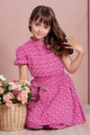 Shop Petite Pomme Pink Cotton Floral Print Smocked Waist Tunic And Pant Set Online at Aza Fashions Shop_Petite Pomme_Pink Cotton Floral Print Smocked Waist Tunic And Pant Set _Online_at_Aza_Fashions