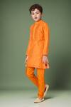 Shop_Petite Pomme_Orange Chanderi, Crepe Zari Pintuck Butta Kurta Set _at_Aza_Fashions