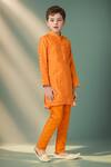 Buy_Petite Pomme_Orange Chanderi, Crepe Zari Pintuck Butta Kurta Set 