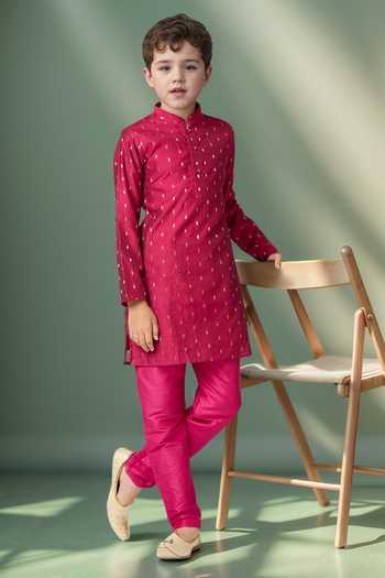 Buy_Petite Pomme_Purple Chanderi Zari Butta Detailed Kurta Set _at_Aza_Fashions