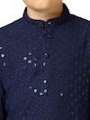 Buy_Petite Pomme_Blue Cotton Sequins, Embroidery Navy Kurta Set _Online_at_Aza_Fashions