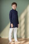 Shop_Petite Pomme_Blue Cotton Sequins, Embroidery Navy Kurta Set _Online_at_Aza_Fashions