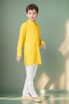 Petite Pomme_Yellow Cotton Sequins, Embroidery Kurta Set With Churidar _Online_at_Aza_Fashions