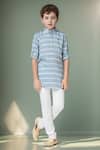 Buy_Petite Pomme_Blue Cotton Stripe Kurta Set With Churidar 