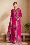 Buy_Nakul Sen_Pink Chiffon Embroidered Geometric Tie-up Kurta Gharara Set _at_Aza_Fashions