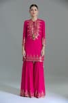 Shop_Nakul Sen_Pink Chiffon Embroidered Geometric Tie-up Kurta Gharara Set _Online_at_Aza_Fashions