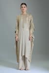 Buy_Nakul Sen_Grey Chiffon Embroidered Sequin Kaftan Round Palazzo Set 