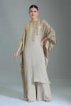 Shop_Nakul Sen_Grey Chiffon Embroidered Sequin Kaftan Round Palazzo Set 