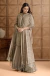 Buy_Nakul Sen_Beige Chiffon Embroidered Sequin Band Collar Kurta Set _at_Aza_Fashions