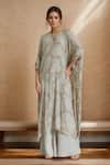 Buy_Nakul Sen_Grey Chiffon Embroidered Sequin Kaftan Round Palazzo Set _at_Aza_Fashions