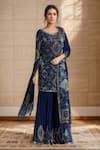 Buy_Nakul Sen_Blue Chiffon Embroidered Cutdana Scoop Kurta Gharara Set _at_Aza_Fashions