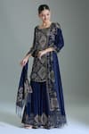 Nakul Sen_Blue Chiffon Embroidered Cutdana Scoop Kurta Gharara Set _at_Aza_Fashions