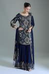 Buy_Nakul Sen_Blue Chiffon Embroidered Cutdana Scoop Kurta Gharara Set 