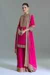 Buy_Nakul Sen_Pink Chiffon Embroidered Sequin Tie-up Bead Kurta Gharara Set 