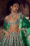 Shop_Anushree Reddy_Green Blouse And Lehenga Raw Silk Embroidery Floral Hustle Kalidar Bridal Set _Online_at_Aza_Fashions