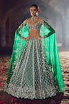 Buy_Anushree Reddy_Green Blouse And Lehenga Raw Silk Embroidery Floral Hustle Kalidar Bridal Set 