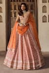 Buy_Anushree Reddy_Orange Blouse And Lehenga Organza Embroidery Beads Leela Kalidar Bridal Set _at_Aza_Fashions