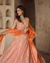 Buy_Anushree Reddy_Orange Blouse And Lehenga Organza Embroidery Beads Leela Kalidar Bridal Set _Online_at_Aza_Fashions