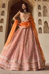 Buy_Anushree Reddy_Orange Blouse And Lehenga Organza Embroidery Beads Leela Kalidar Bridal Set 