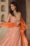 Shop_Anushree Reddy_Orange Blouse And Lehenga Organza Embroidery Beads Leela Kalidar Bridal Set 