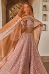 Buy_Anushree Reddy_Orange Blouse And Lehenga Organza Embroidery Beads Leela Kalidar Bridal Set _Online