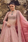 Buy_Anushree Reddy_Pink Blouse And Lehenga Raw Silk Embroidery Leela Floral Kalidar Bridal Set _Online_at_Aza_Fashions