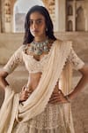 Shop_Anushree Reddy_Ivory Blouse And Lehenga Organza Embroidery Pearl Sweetheart Meena Bridal Set _Online_at_Aza_Fashions