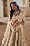 Anushree Reddy_Ivory Blouse And Lehenga Organza Embroidery Pearl Sweetheart Meena Bridal Set _at_Aza_Fashions