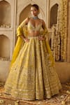 Buy_Anushree Reddy_Yellow Blouse And Lehenga Organza Embroidery Rectangular Beads Sneha Bridal Set _at_Aza_Fashions