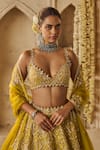 Buy_Anushree Reddy_Yellow Blouse And Lehenga Organza Embroidery Rectangular Beads Sneha Bridal Set _Online_at_Aza_Fashions