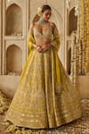 Shop_Anushree Reddy_Yellow Blouse And Lehenga Organza Embroidery Rectangular Beads Sneha Bridal Set _Online_at_Aza_Fashions