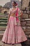 Buy_Anushree Reddy_Pink Blouse And Lehenga Organza Embroidery Zari Sweetheart Rhea Bridal Set _at_Aza_Fashions