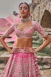 Shop_Anushree Reddy_Pink Blouse And Lehenga Organza Embroidery Zari Sweetheart Rhea Bridal Set _Online_at_Aza_Fashions