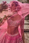 Buy_Anushree Reddy_Pink Blouse And Lehenga Organza Embroidery Zari Sweetheart Rhea Bridal Set 