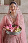 Anushree Reddy_Pink Blouse And Lehenga Raw Silk Embroidery Beads Plunge Gulab Bridal Set _Online_at_Aza_Fashions