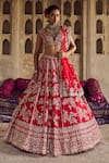 Buy_Anushree Reddy_Red Blouse And Lehenga Organza Embroidery Floral Queen Anne Roshni Bridal Set _at_Aza_Fashions