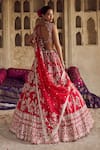 Anushree Reddy_Red Blouse And Lehenga Organza Embroidery Floral Queen Anne Roshni Bridal Set _Online_at_Aza_Fashions